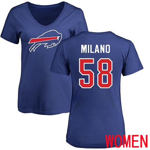 NFL Women Buffalo Bills #58 Matt Milano Royal Blue Name and Number Logo T Shirt